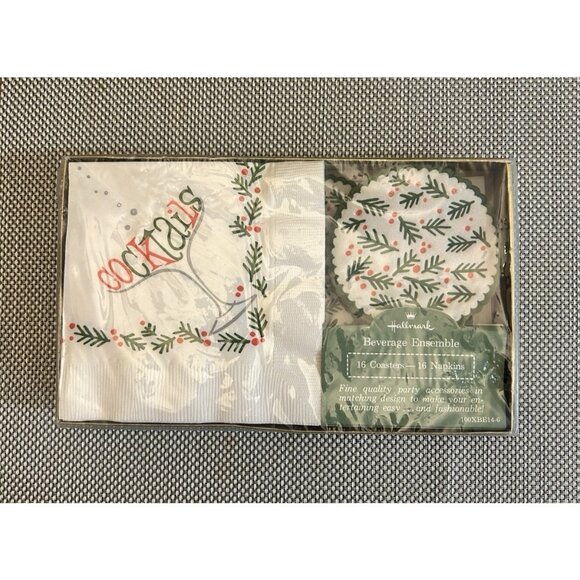 Hallmark Beverage Ensemble 16 Coasters & Cocktail Napkins Set 16 Holiday Retro - Picture 1 of 4